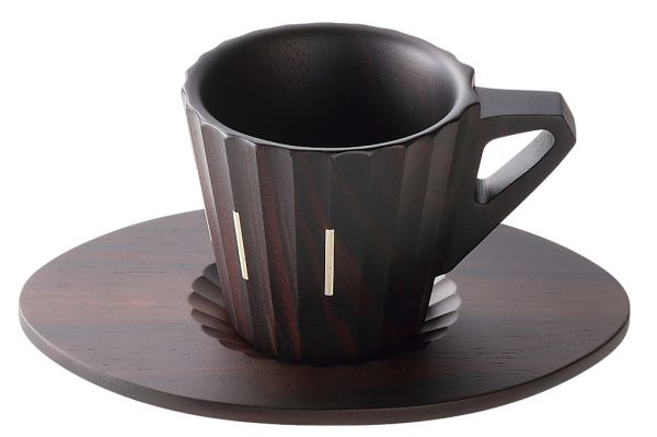 Espressotasse aus Ebenholz / Palisander mit Silbereinlagen